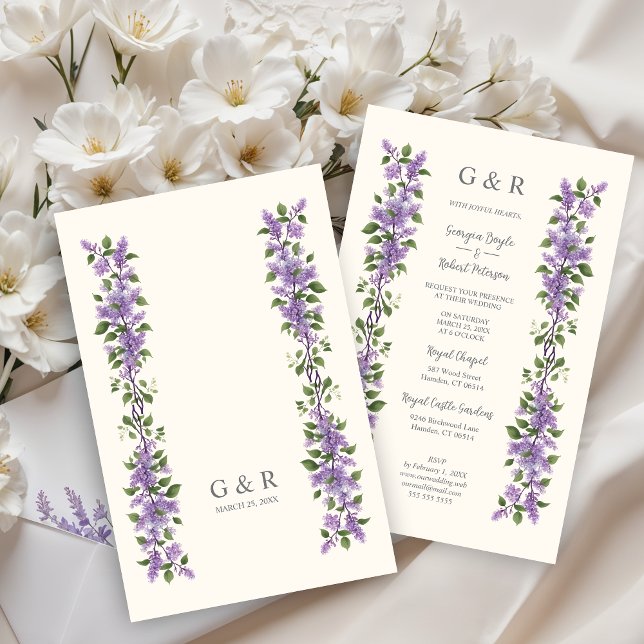 Inexpensive Chic Timeless Classic Lilac Flowers (Budget Inexpensive Chic Timeless Classic Lilac Flowers Branches Wedding Invitations Cards Initials.)