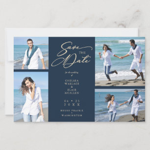 Inexpensive Navy Trendy Collage Wedding 4 Photos