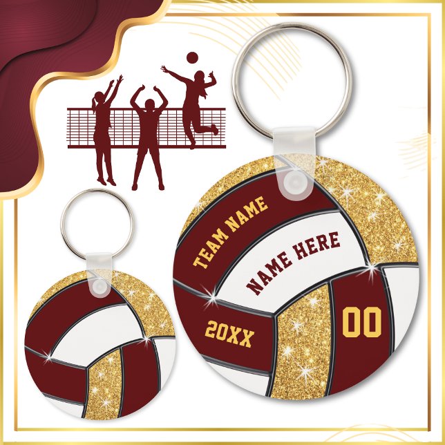 Inexpensive Volleyball Party Favors, Maroon, Gold Key Ring (Volleyball Party Favors. Volleyball party favors and Personalized volleyball keychains. Burgundy.)