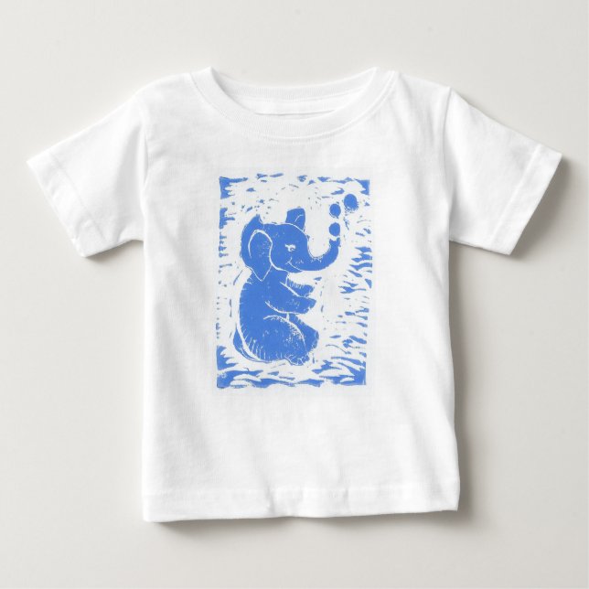 Infant Baby Blue Elephant blowing bubbles T-shirt (Front)