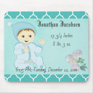 Infant Baby Boy in Blue with Flowers Mouse Pad