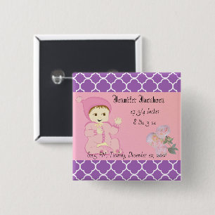 Infant Baby Girl in Pink with Flowers 15 Cm Square Badge
