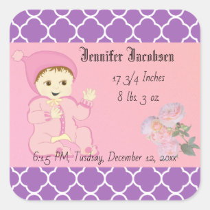 Infant Baby Girl in Pink with Flowers Square Sticker