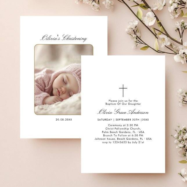 Infant Black & White Photo Gender Neutral Baptism Invitation (Creator Uploaded)