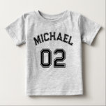 Infant Boy Girl Name Jersey Number Cotton Sports Baby T-Shirt<br><div class="desc">Create your own custom, personalised, cool, unisex sizing, modern, stylish black typography / font / script, monogrammed player name jersey number classy grey, 100% combed ring spun fine jersey soft cotton t-shirt tee shirt. Simply type in your name / kids name / player name and player jersey number, to customise....</div>