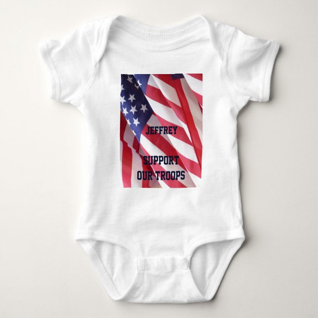 Infant Creeper, Flags, Support Our Troops Baby Bodysuit (Front)