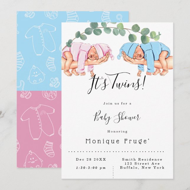 Infant Girl Boy Mummy’s Arm It’s Twins Baby Shower Invitation (Front/Back)
