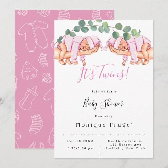 Infant Girl On Mummy’s Arm It’s Twins Baby Shower Invitation (Front/Back)
