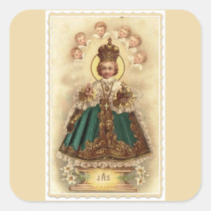 Infant Jesus of Prague with Cherub Angels Square Sticker