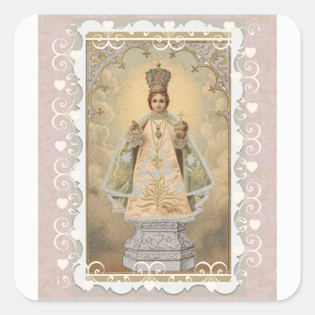 Infant Jesus of Prague with Decorative Border Square Sticker (Front)