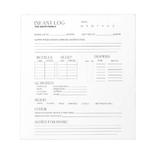 Infant Log, Infant Tracker, Infant Nanny Log Notepad
