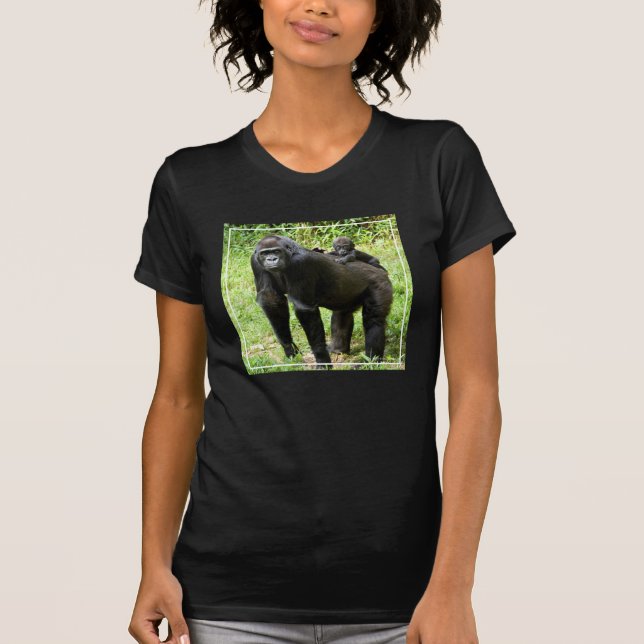 Infant Lowland Gorilla on Mother's Back T-Shirt (Front)