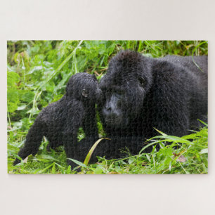 Infant Mountain Gorilla Kisses Silverback Gorilla Jigsaw Puzzle