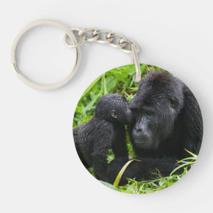 Infant Mountain Gorilla Kisses Silverback Gorilla Key Ring