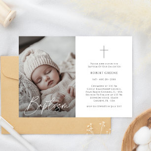Infant Photo Catholic Gender Neutral Baptism Invitation