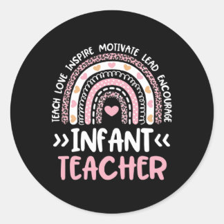 Infant Teacher Cute Tie Dye Rainbow Heart Daycare  Classic Round Sticker