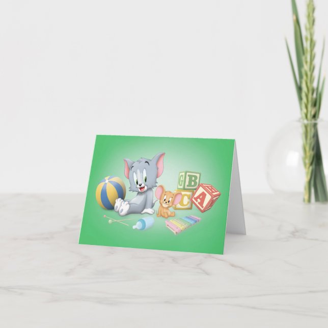 Infant Tom and Jerry Playing With Toys Note Card (Front)