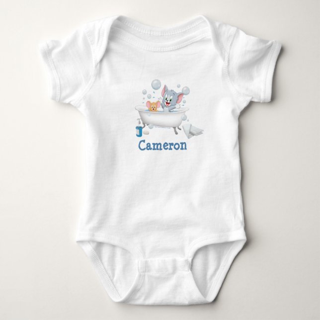 Infant Tom and Jerry Taking a Bath Baby Bodysuit (Front)