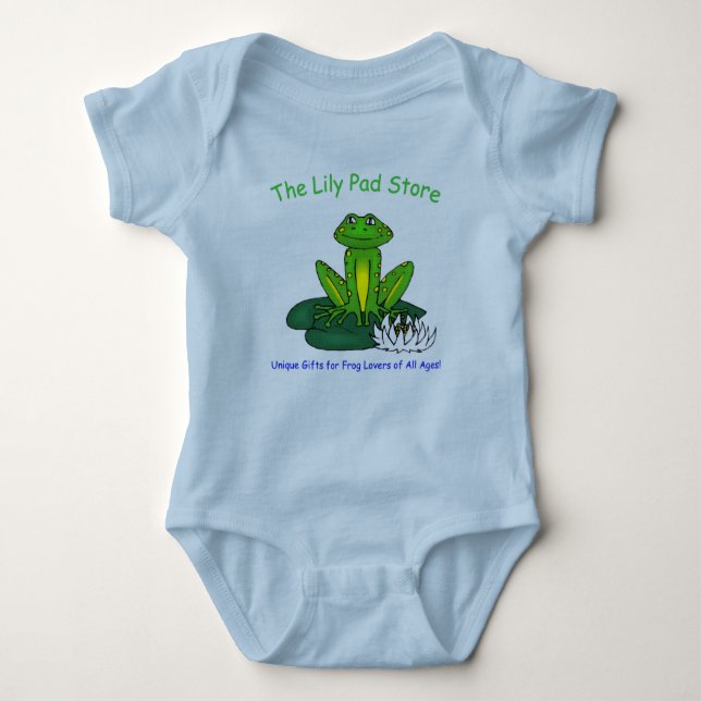 Infant's Frog on a Lily Pad Blue Bodysuit (Front)