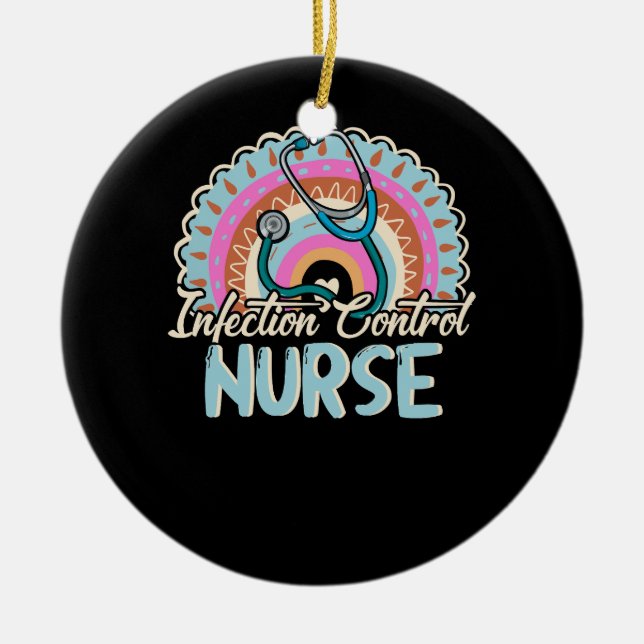 Infection Control Nurse Rainbow Retro Style Rainbo Ceramic Tree Decoration (Front)