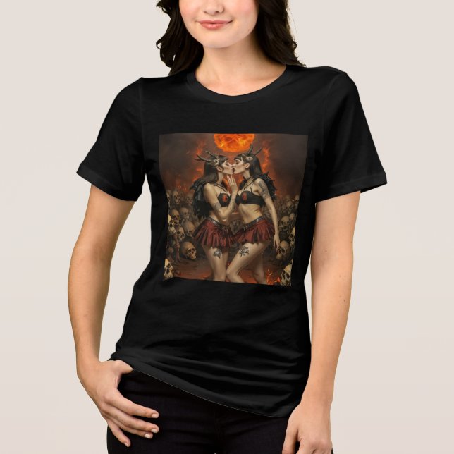 Inferential Passion: Demon Women Kissing Tri-Blend Shirt (Front)