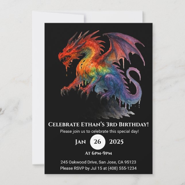 Inferno Drip Dragon Birthday Invitation (Front)