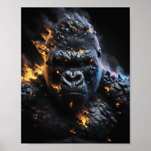 Inferno Gorilla – Fiery Lava Beast Digital Art Poster