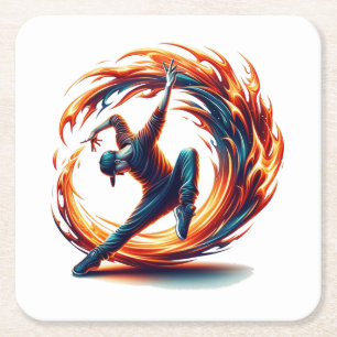 Inferno Spin - Ignite the spirit of Breakdance Square Paper Coaster