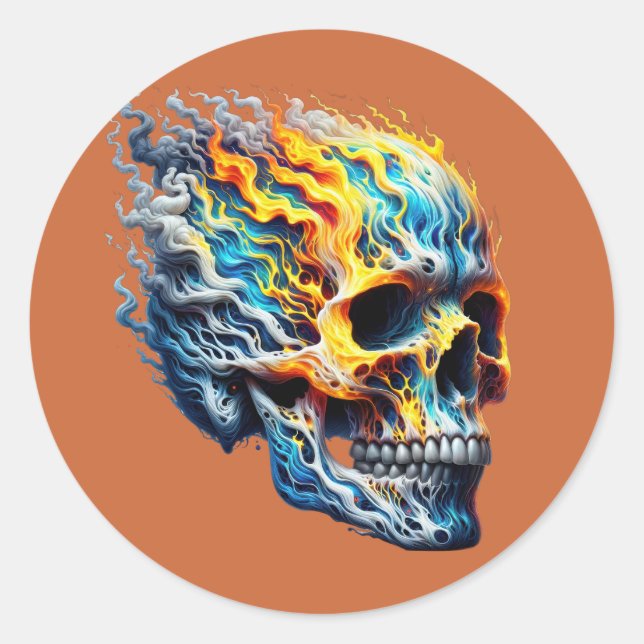 Inferno Waves Skull Classic Round Sticker (Front)
