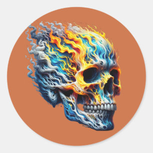 Inferno Waves Skull Classic Round Sticker