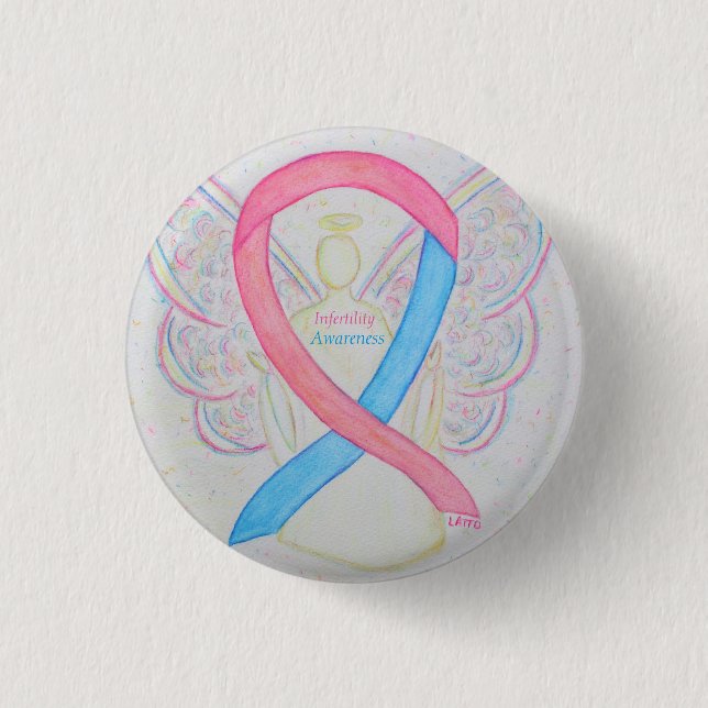 Infertility Awareness Angel Blue & Pink Ribbon Pin (Front)
