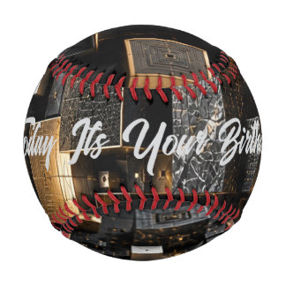 Infinite Futuristic Black Gold Cube Tunnel  Baseball