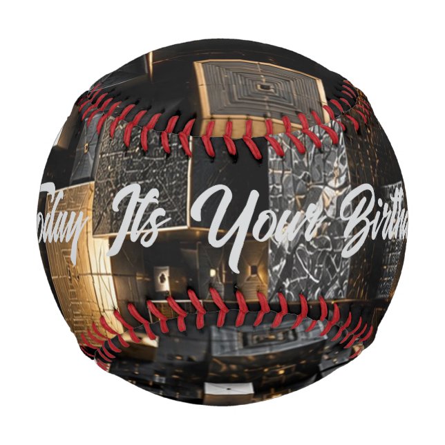 Infinite Futuristic Black Gold Cube Tunnel  Baseball (Back)