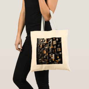 Infinite Futuristic Black Gold Cube Tunnel Tote Bag