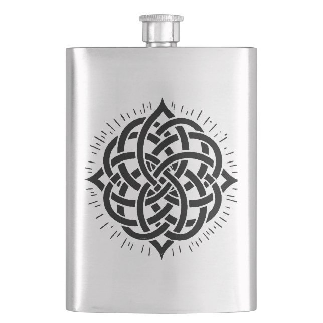 Infinite Harmony: Sacred Mandala Celtic Symbol Art Hip Flask (Front)