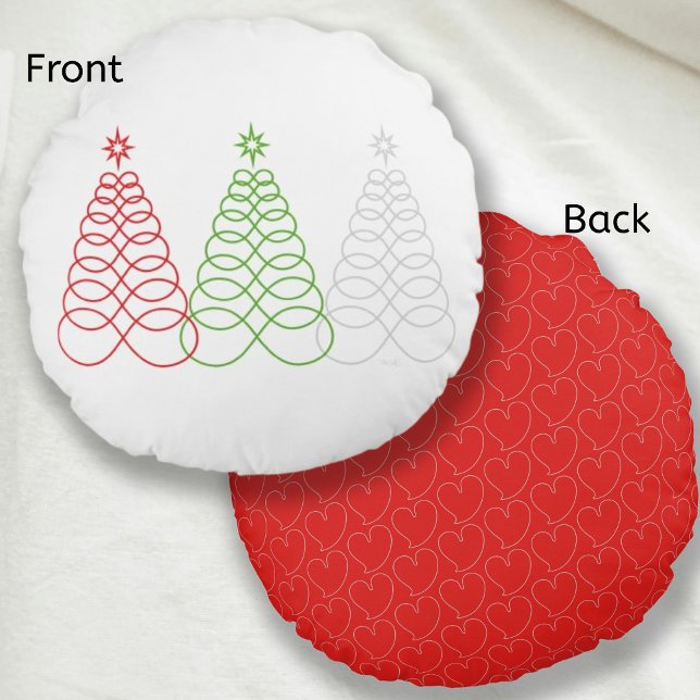Infinite Love Christmas Tree-MultiColor-Red Back Round Cushion (A lovely and chic Christmas decor.)