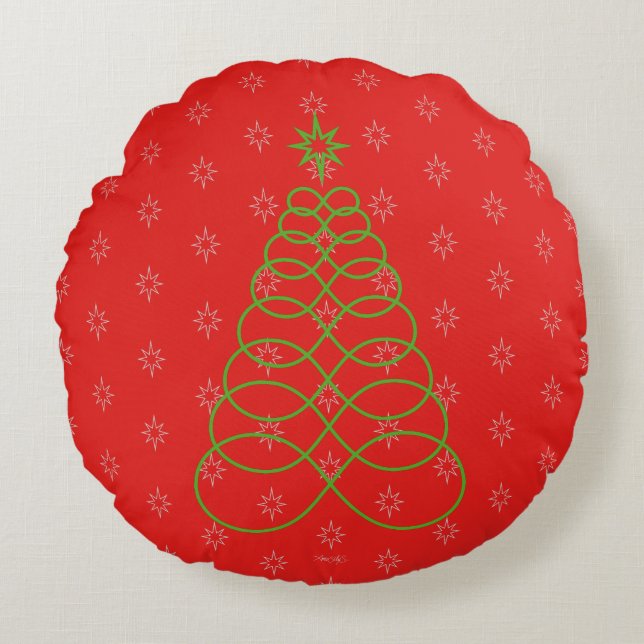 Infinite Love Christmas Tree - Red,Green,Silver Round Cushion (Front)