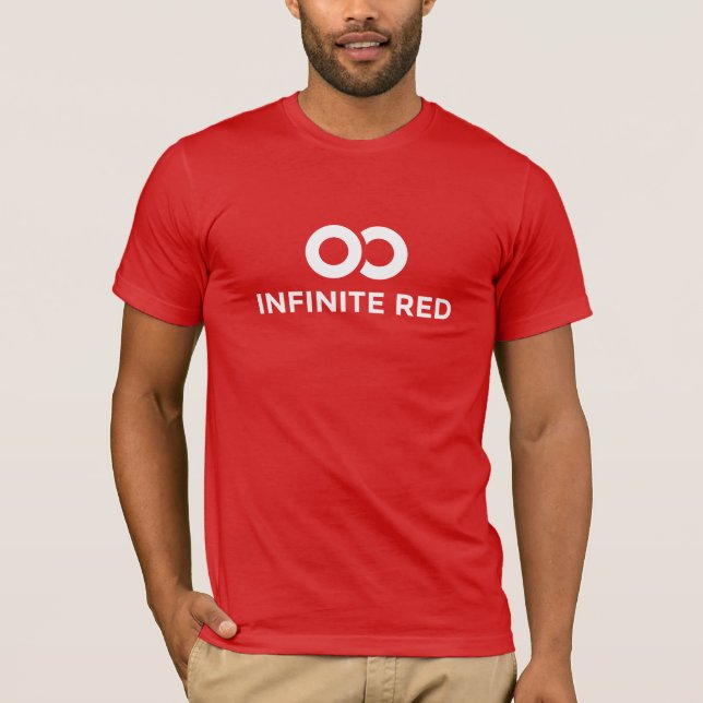 Infinite Red white logo on red t-shirt (Front)