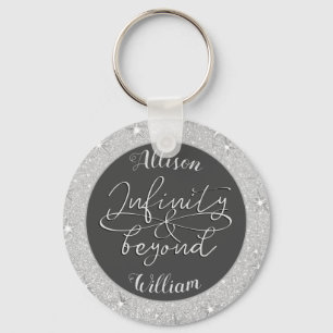 Infinity and Beyond Love Couples Silver Glitter Key Ring