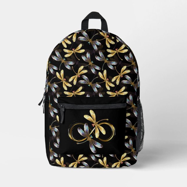 Infinity golden dragonflies printed backpack (Front)