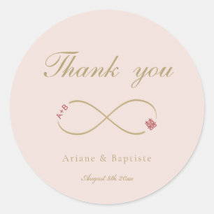 Infinity Love Double Happiness Blush Thank You  Classic Round Sticker