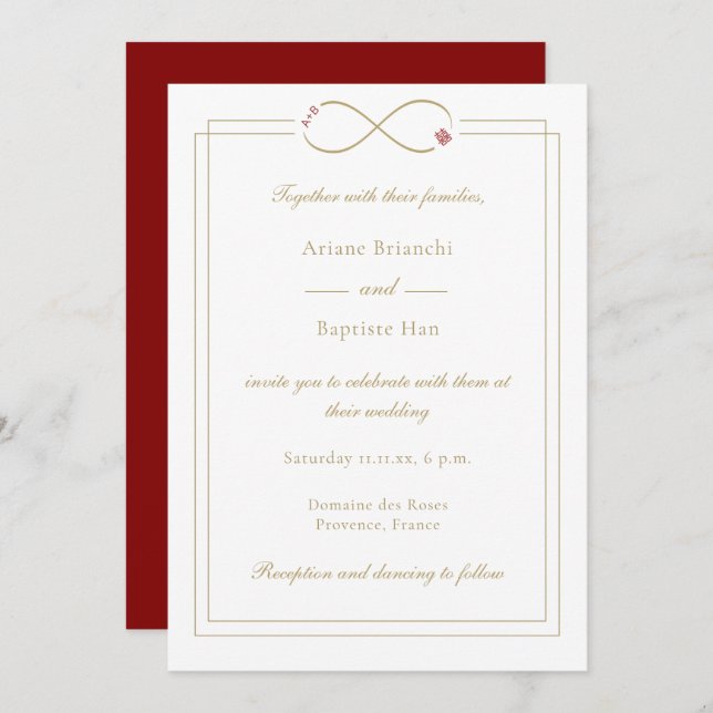 Infinity Love Monogram Double Happiness Wedding Invitation (Front/Back)