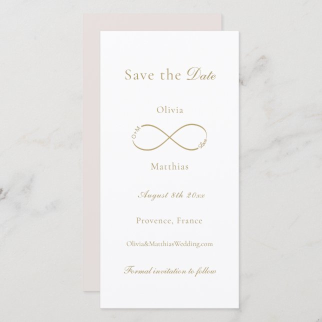 Infinity Love Monogram Elegant White Wedding Save The Date (Front/Back)