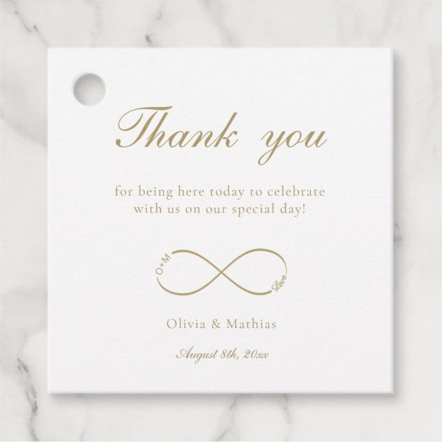 Infinity Love Monogram White Thank You Wedding  Favour Tags (Front)