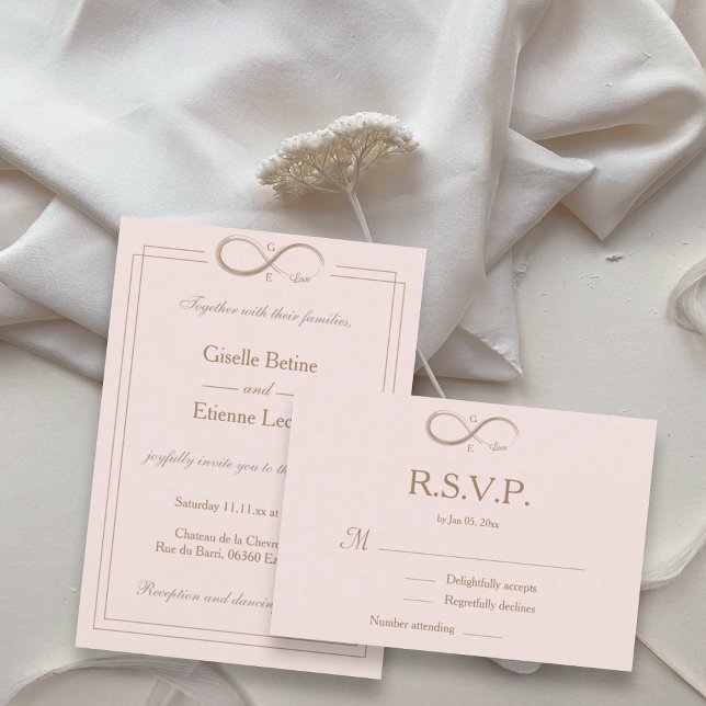 Infinity Monogram Elegant Blush Pink Wedding RSVP Invitation (Creator Uploaded)