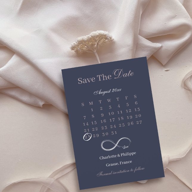 Infinity Navy Blush Calendar Save The Date Wedding Invitation (Creator Uploaded)