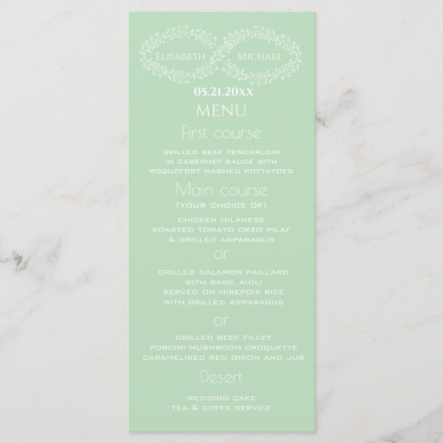 Infinity neo mint botanical  romantic chic elegant menu (Front)