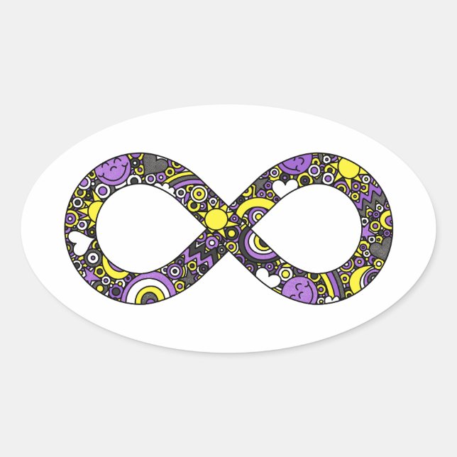 Infinity Neurodiverse Doodle Nonbinary Pride Flag Oval Sticker (Front)