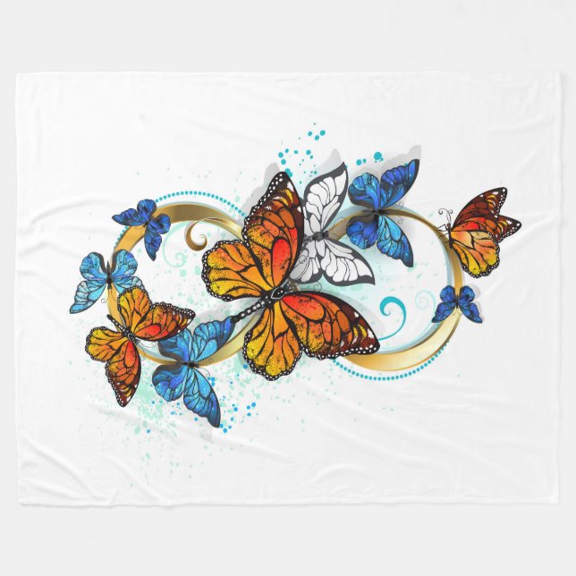 Infinity of Monarch Butterflies Fleece Blanket (Front (Horizontal))