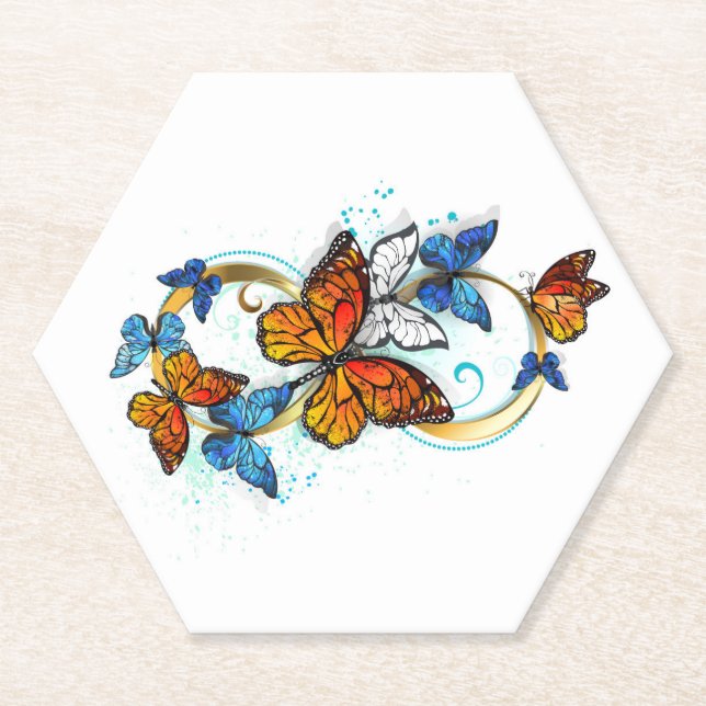 Infinity of Monarch Butterflies Paper Coaster (Front)